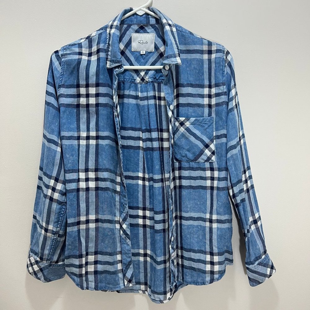 Rails Hunter Lapis White Black Plaid Button Down Size XS